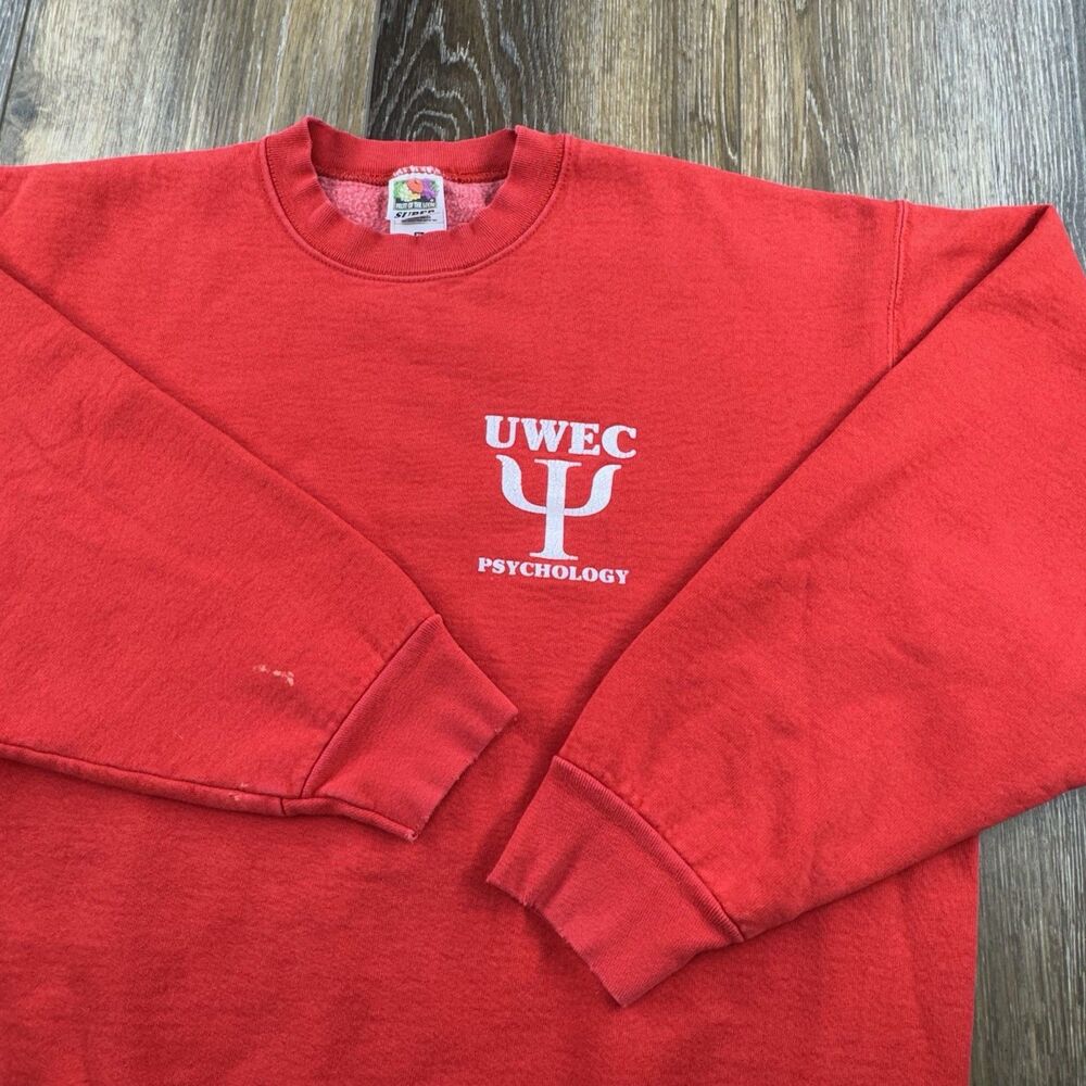 Vintage UWEC Psychology Sweatshirt Mens XL Red USA Eau Claire Student 90s USA